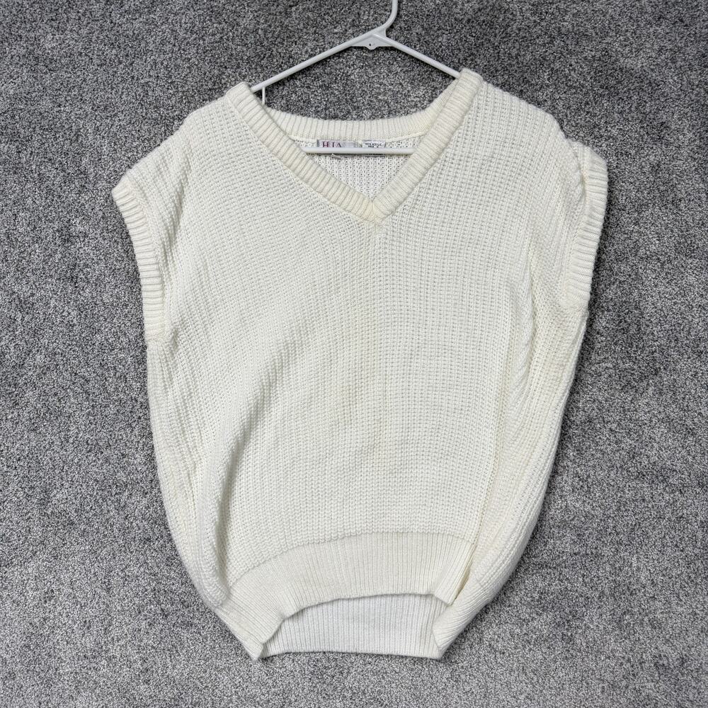 Vintage 80s 90s HJA Collection Sweater Vest Womens 38 Cream Chunky Knit V-Neck